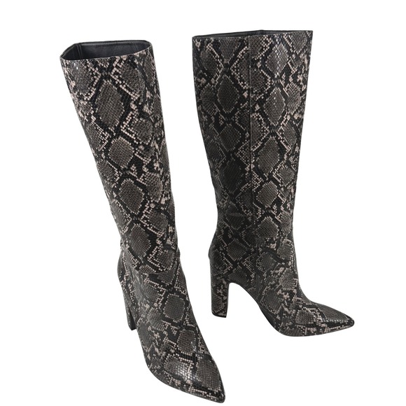 Steve Madden Shoes - New Steve Madden Rouge Snakeskin Knee High Block Heel Boots Grey Black Women 11M
